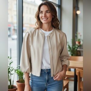 Halogen Women’s Tan Front Cropped Jacket SZ S